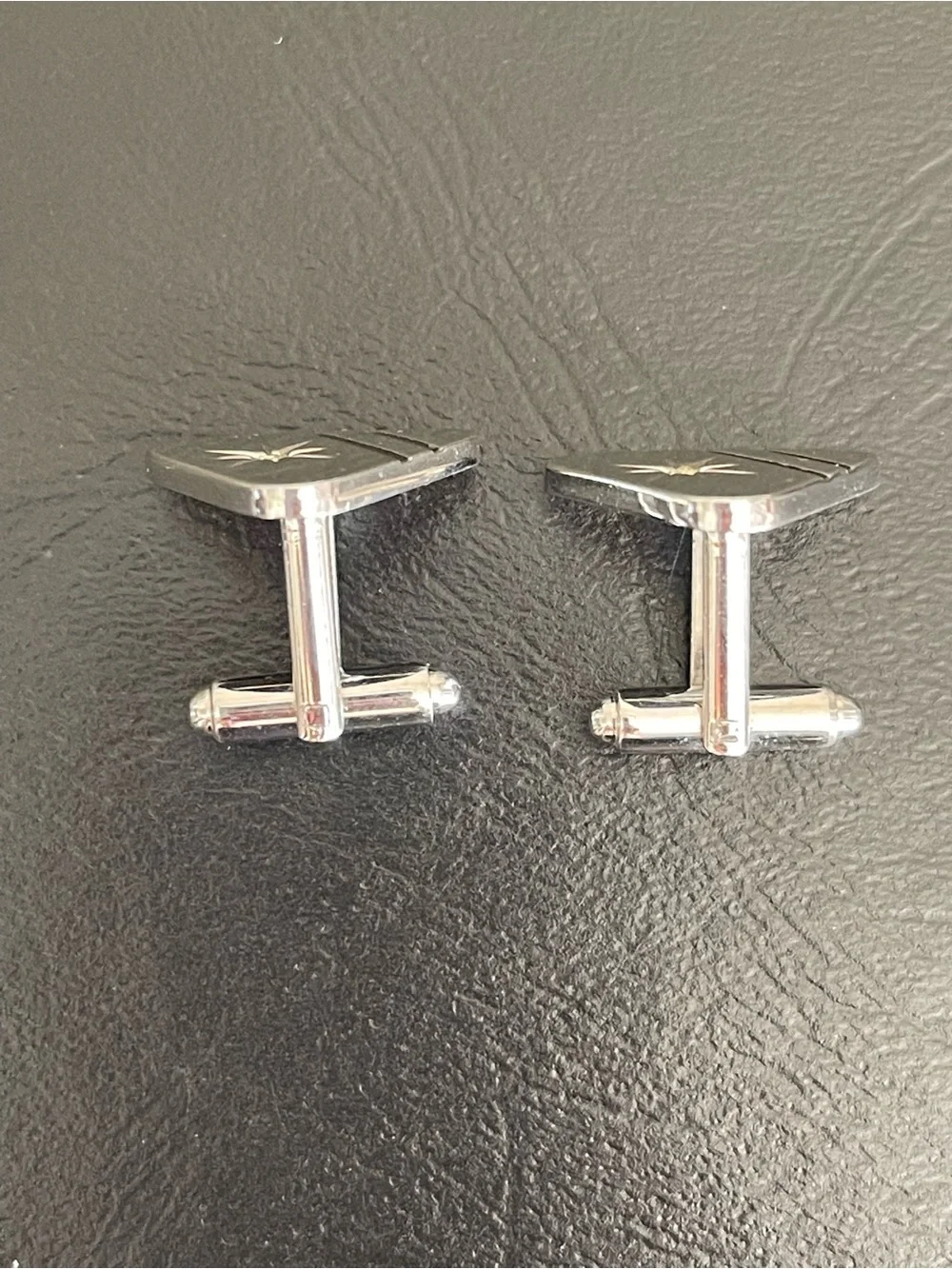Vintage silver tone Star Accent Triangle Cufflinks.